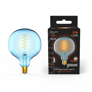 Лампа светодиодная LED Filament Flexible G125-C Sky Blue E27 5W 190lm 1800K 125*178mm 1/10 | 1013802105 | Gauss
