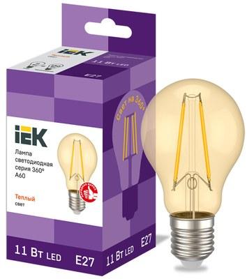 Лампа светодиодная LED A60 шар золото 11Вт 230В 2700К E27 серия 360° | LLF-A60-11-230-30-E27-CLG | IEK