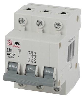 Выключатель автоматический трехполюсной SIMPLE-mod-20 ВА47-29 3P 10А 4,5кА характеристика C SIMPLE | Б0039237 | ЭРА