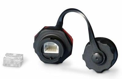 Модуль промышленныйKJ-IE-8P8C-C5e-180-BK Keystone Jack RJ-45 (8P8C), IP67, категория 5e, с защитной крышкой, черный | 45690 | Hyperline