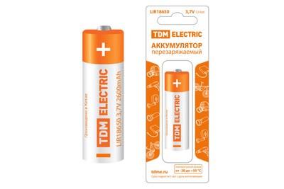 Аккумулятор LIR18650 3,7 В 2600 мА*ч Li-Ion, с защитой, BP-1, | SQ1702-0088 | TDM