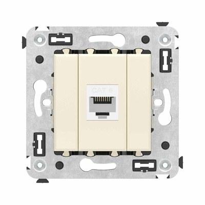 Компьютерная розетка RJ-45 без шторки в стену, кат.6 одинарная, "Avanti", "Ванильная дымка" | 4405693 | DKC