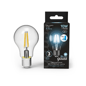 Лампа светодиодная Black LED Filament A60 E27 10W 970lm 4100К step dimmable | 102802210-S | Gauss