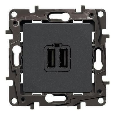 Etika Антрацит Розетка USB 2-ая 240В/5В 2400мА | 672694 | Legrand