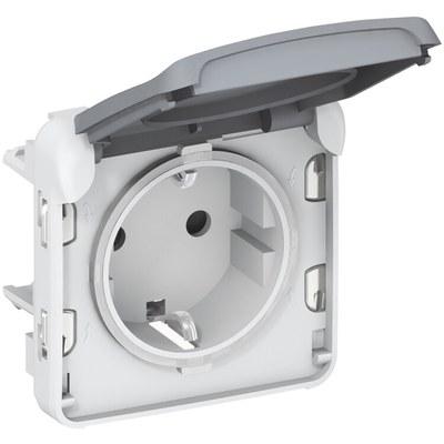 Plexo Серый Розетка с/з с крышкой винтовой зажим IP55 | 069571 | Legrand