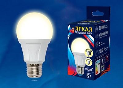Лампа светодиодная LED-A60 18W/3000K/E27/FR PLP01WH LED. "груша", матовая. серия Яркая, пр-во Россия, 3000K . | UL-00005036 | Uniel