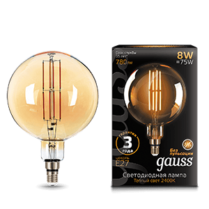 Лампа светодиодная LED Vintage Filament G200 8W E27 200*300mm Amber 780lm 2400K 1/6 | 153802008 | Gauss