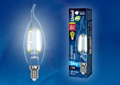 Лампа светодиодная LED-CW35-6W/NW/E14/CL PLS02WH LED. "свеча на ветру", прозр. Серия Sky. 4000К | UL-00001374 | Uniel