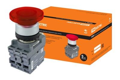 Кнопка грибовидная МРМ1-11R(LED) в сборе d40мм/24B 1з+1р красная | SQ0747-0034 | TDM