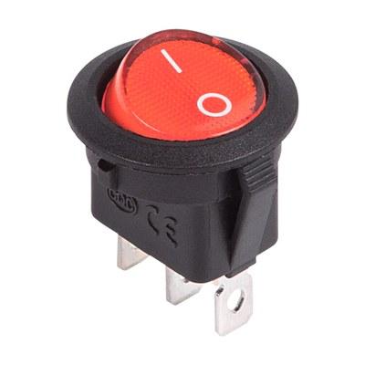 Выключатель клавишный круглый 12V 20А (3с) ON-OFF красный с подсветкой | 36-2585 | REXANT