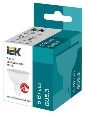 Лампа светодиодная LED 5Вт GU5.3 220В 4000К MR16 софит | LLE-MR16-5-230-40-GU5 | IEK