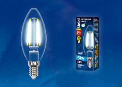 Лампа светодиодная LED-C35-13W/4000K/E14/CL PLS02WH LED. "свеча", прозр. Серия Sky. 4000К . | UL-00005900 | Uniel