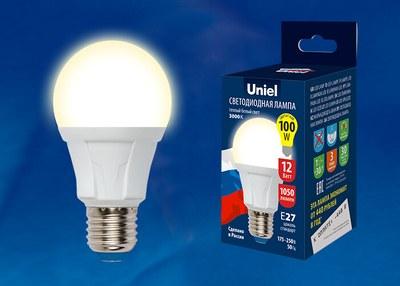 Лампа светодиодная LED-A60 12W/WW/E27/FR PLP01WH LED. "груша", матовая. серия Яркая, пр-во Россия, 3000K | UL-00001526 | Uniel