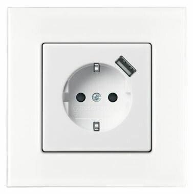 ABB Basic 55 Альп. белый Розетка Schuko 20 EUCBUSB-96-500, 16А, 700мА с устр.заряд.USB | 2011-0-6196 | 2CKA002011A6196 | ABB