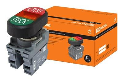 Кнопка двойная MPD4-11R (зеленая/красная) (LED) в сборе d22мм/220В (ПУСК/СТОП) линза красная | SQ0747-0054 | TDM