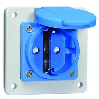 Розетка панельная Schuko фланец 75х75 Schuko IP54 QC 16A 250V синяя + серый фланец I 7110809-Bals I Bals