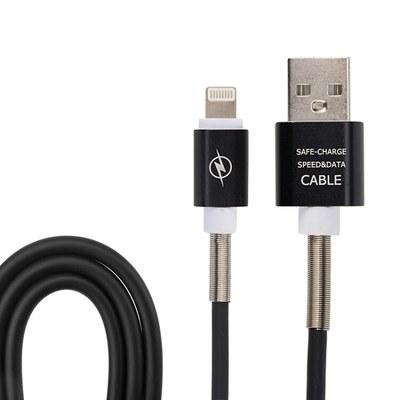 USB кабель для iPhone 5/6/7/8/Х моделей, черный силикон, 1 метр (с пружиной) | 18-7012 | REXANT