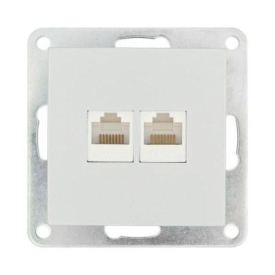 Розетка двойная компьютерная 2хRJ-45 кат.5е с накладкой (серебристый металлик) LK80 | 846203 | Ecoplast