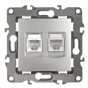 Розетка информационная+телефонная 12-3109-03RJ45+RJ11, алюминий (10/100/2500) |Б0018250 | ЭРА