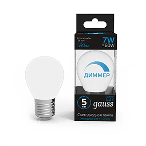 Лампа светодиодная Шар 7W 590lm 6500К E27 диммируемая | 105102307-D | Gauss