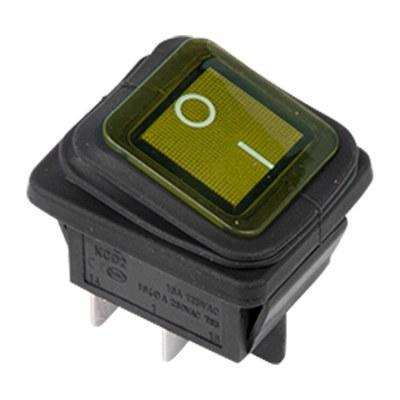 Выключатель клавишный 250V 15А (4с) ON-OFF желтый с подсветкой ВЛАГОЗАЩИТА | 36-2363 | REXANT
