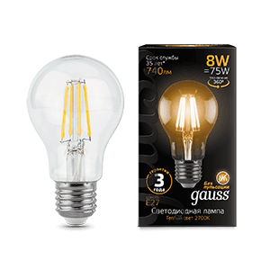 Лампа светодиодная LED 8Вт E27 220В 2700К A60 | 102802108 | Gauss