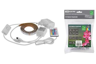 Комплект светодиодной ленты SMD5050-30 LED/м-12 В-7,2 Вт/м-IP65-RGB (1 м), 12 Вт, IR-контроллер | SQ0331-0237 | TDM