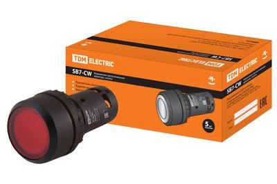 Кнопка с фиксацией SB7-CWL3465-220V(LED) d22мм 1з+1р красная | SQ0746-0043 | TDM
