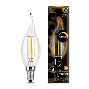 Лампа светодиодная LED 5Вт E14 220В 2700К свеча на ветру, диммируемая | 104801105-D | Gauss