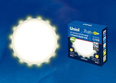 Лампа светодиодная LED-GX53-7W/3000K+3000K/GX53/FR PLB02WH LED, матовая. 3000K Торцевая подсветка, 3000K | UL-00006497 | Uniel