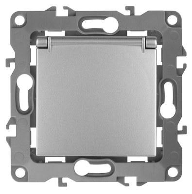Розетка 12-2103-03 2P+E Schuko со шторками с крышкой, 16АХ-250В, алюминий (10/100/2500) |Б0014695 | ЭРА