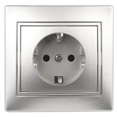 1-202-03 Intro Розетка 2P+E Schuko, 16А-250В, IP20, СУ, Plano, алюминий | Б0030058 | Intro