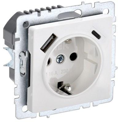 BRITE Розетка с з/к и шторками 16А с USB A+C 18Вт РЮш11-1-БрБ белый | BR-R14-16-U22-018-K01 | IEK