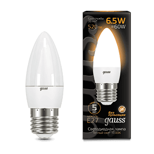 Лампа светодиодная LED 6,5Вт E27 220В 2700К свеча | 103102107 | Gauss