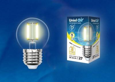 Лампа светодиодная LED-G45-7,5W/WW/E27/CL GLA01TR LED. "шар", прозр серия Air. 3000K | UL-00003252 | Uniel