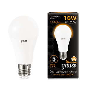 Лампа светодиодная Black LED A60 16W E27 1420m 3000K | 102502116 | Gauss