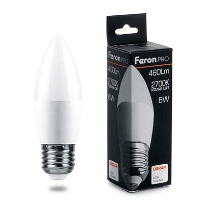 Лампа светодиодная .PRO LB-1306 Свеча E27 6W 2700K OSRAM LED | 38050 | Feron