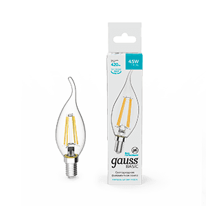 Лампа светодиодная Basic Filament Свеча на ветру 4,5W 420lm 4100К Е14 LED 1/10/50 | 1041125 | Gauss