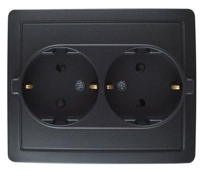 Simon 15 Графит Розетка двойная с/з Schuko с защитными шторками, винт. зажим, 16А 250В | 1590451-038 | Simon
