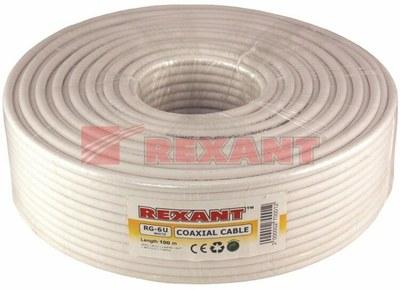 Кабель RG-6U, (64%), 75 Ом, 100м., белый | 01-2201 | REXANT