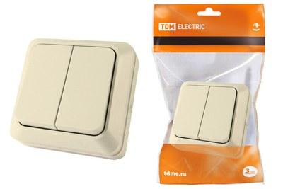Выключатель 2-кл. открытой установки IP20 10А, сл. кость "Ладога" | SQ1801-0004 | TDM