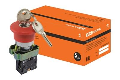 Кнопка BS142 "Грибок"с ключом красный d22мм 230В 1р | SQ0704-0023 | TDM
