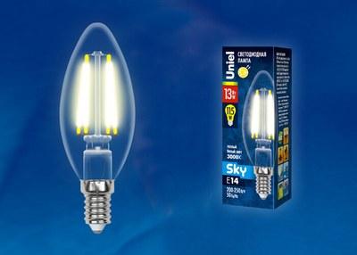 Лампа светодиодная LED-C35-13W/3000K/E14/CL PLS02WH LED. "свеча", прозр. Серия Sky. 3000К . | UL-00005899 | Uniel