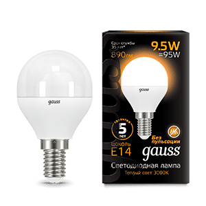 Лампа светодиодная LED 9.5Вт E14 220В 3000К Globe | 105101110 | Gauss