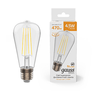 Лампа светодиодная Basic Filament ST64 4,5W 470lm 2700К Е27 LED 1/10/40 | 1121215 | Gauss