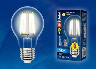 Лампа светодиодная LED-A60-10W/WW/E27/CL PLS02WH LED. "груша" прозр. Серия Sky. 3000К | UL-00002625 | Uniel