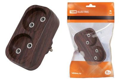 Блок на 2 гнезда 2П б/з плоский 6А 250B "Эко" (бук) | SQ1806-0078 | TDM