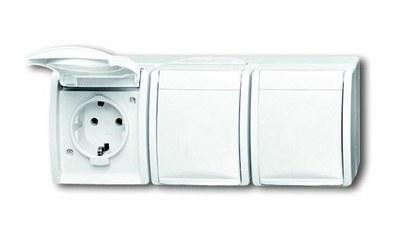 Розетка SCHUKO 16А 250В IP44, тройная, для открытого монтажа, серия ocean, цвет альпийский белый | 2084-0-0712 | 2CKA002084A0712 | ABB
