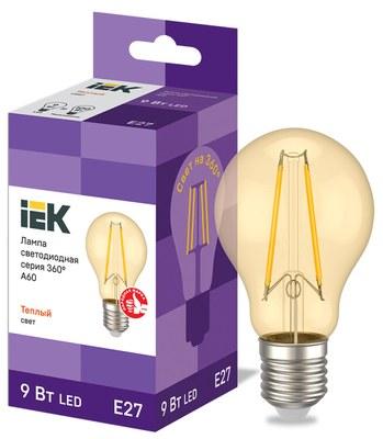 Лампа светодиодная LED A60 шар золото 9Вт 230В 2700К E27 серия 360° | LLF-A60-9-230-30-E27-CLG | IEK