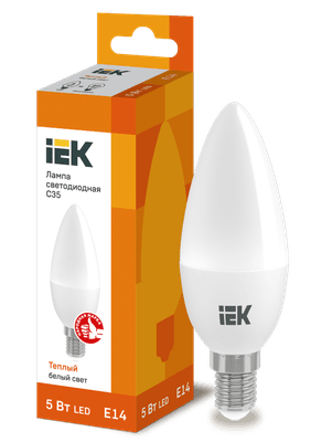 Лампа светодиодная LED 5Вт Е14 220В 3000К C35 свеча | LLE-C35-5-230-30-E14 | IEK